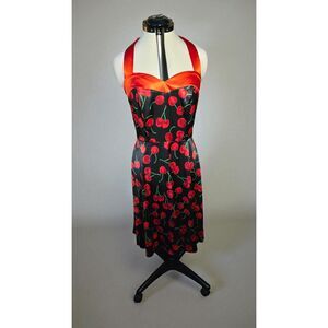 Vintage Inspired Dress Tells Red Cherry, Swing Skirt, Corset Back Dress, Size XL
